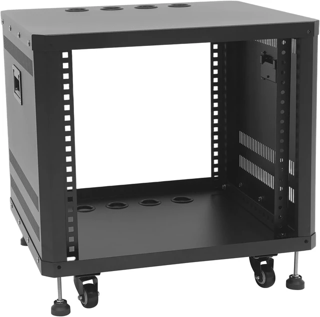 Alt view image 6 of 7 - 9U Open Frame Server Rack Free Standing and Tabletop Network Server Rack AV Rack with Casters for Networking IT Equipment AV Gear Router Modem (Black, 9U)