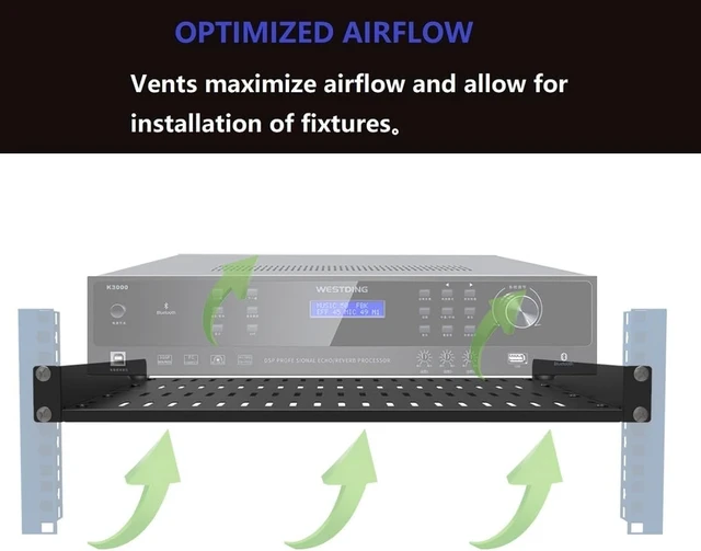 Alt view image 3 of 7 - 1U Server Rack Shelf, Universal Vented Rack Mount Cantilever Tray Deep Adjustable 14-17In for 19 Inch Networking Equipments Rack Enclosure, Black (1U14In) (Pack of 2)