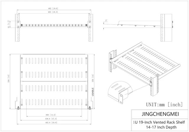 Alt view image 5 of 7 - 1U Server Rack Shelf, Universal Vented Rack Mount Cantilever Tray Deep Adjustable 14-17In for 19 Inch Networking Equipments Rack Enclosure, Black (1U14In) (Pack of 2)