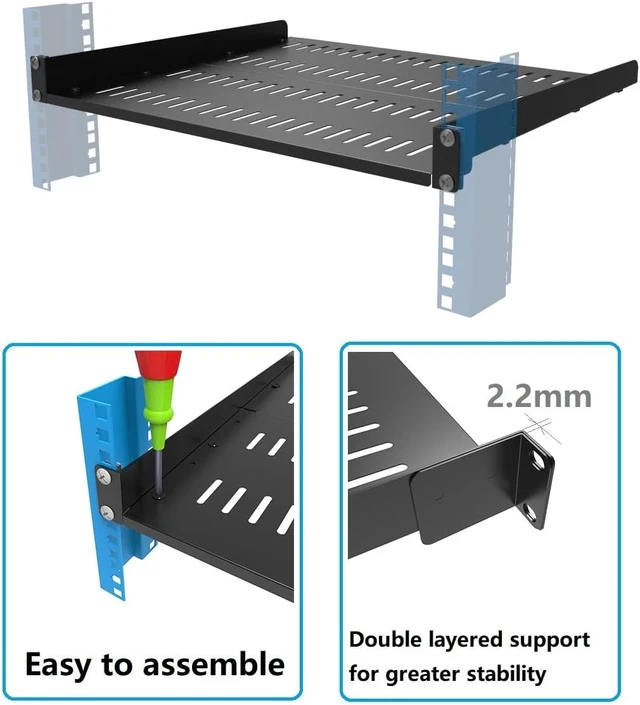 Alt view image 7 of 7 - 1U Server Rack Shelf, Universal Vented Rack Mount Cantilever Tray Deep Adjustable 14-17In for 19 Inch Networking Equipments Rack Enclosure, Black (1U14In) (Pack of 2)