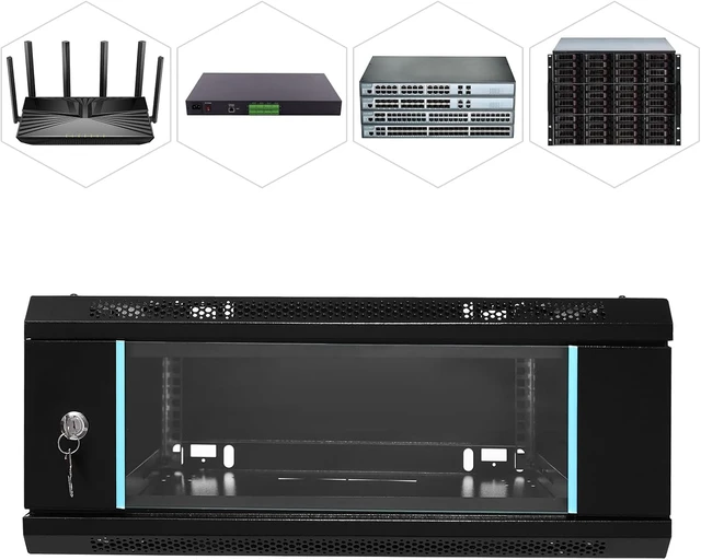 Alt view image 3 of 7 - 4U Network Server Cabinet Enclosure, 24'' Deep Wall Mount Server Cabinet Network Server Rack Data Cabinet w/Locking Clear Glass Door & Openable Side Panel, for Offices, Schools, and Factories