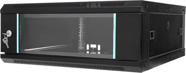 Alt view image 4 of 7 - 4U Network Server Cabinet Enclosure, 24'' Deep Wall Mount Server Cabinet Network Server Rack Data Cabinet w/Locking Clear Glass Door & Openable Side Panel, for Offices, Schools, and Factories