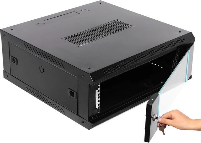 Alt view image 5 of 7 - 4U Network Server Cabinet Enclosure, 24'' Deep Wall Mount Server Cabinet Network Server Rack Data Cabinet w/Locking Clear Glass Door & Openable Side Panel, for Offices, Schools, and Factories