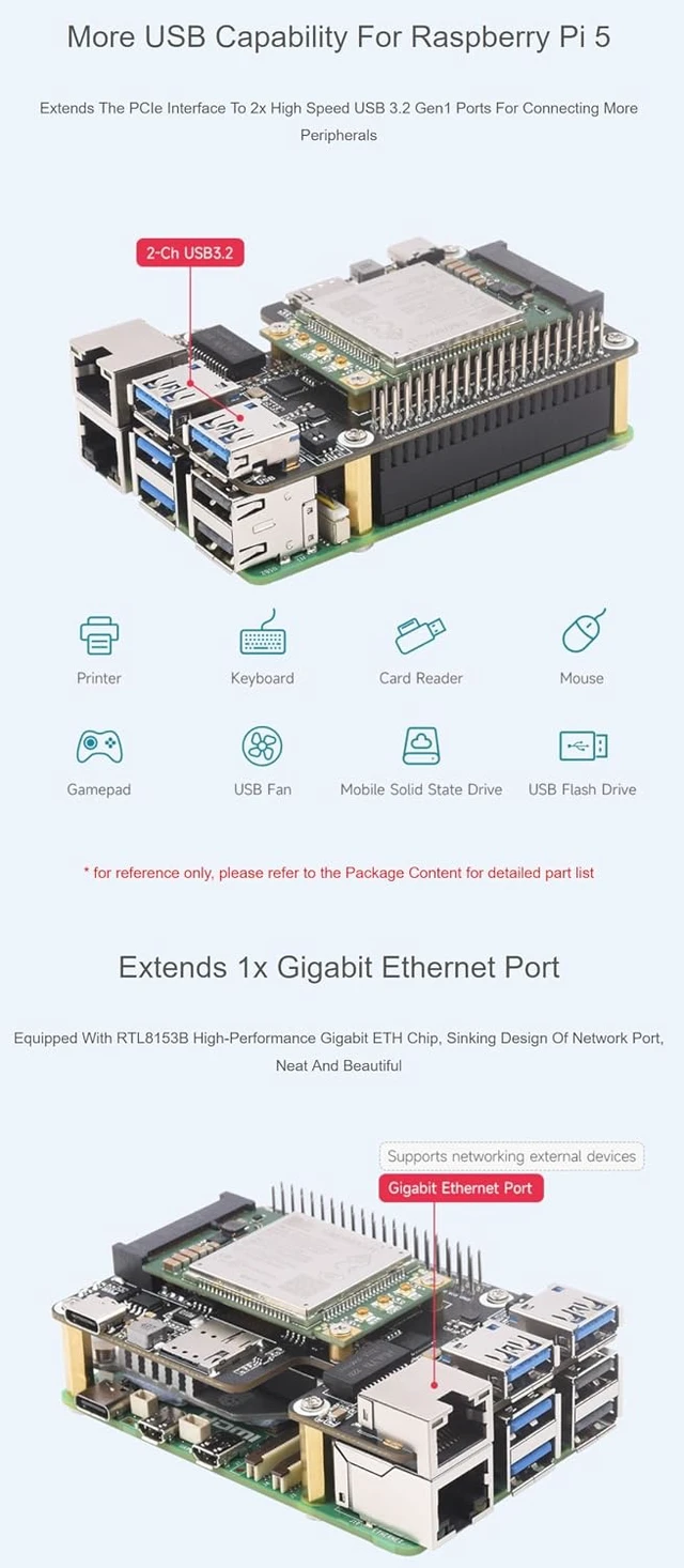 Alt view image 5 of 7 - PCIe to MiniPCIe/Gigabit Ethernet/USB 3.2 Gen1 HAT for Raspberry Pi 5 Supports MiniPCIe Interface 4G Module, High-Speed Networking @XYGStudy (EG25-G 4G GbE USB3.2 HAT+)