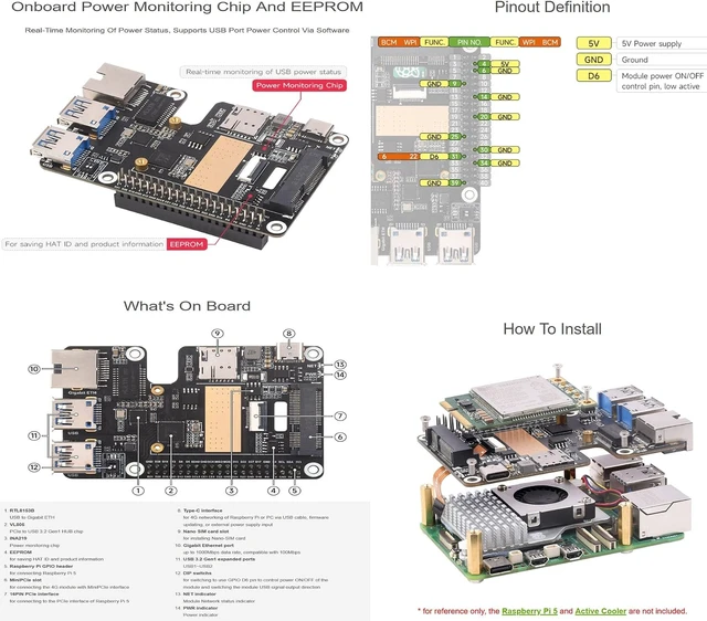 Alt view image 7 of 7 - PCIe to MiniPCIe/Gigabit Ethernet/USB 3.2 Gen1 HAT for Raspberry Pi 5 Supports MiniPCIe Interface 4G Module, High-Speed Networking @XYGStudy (EG25-G 4G GbE USB3.2 HAT+)