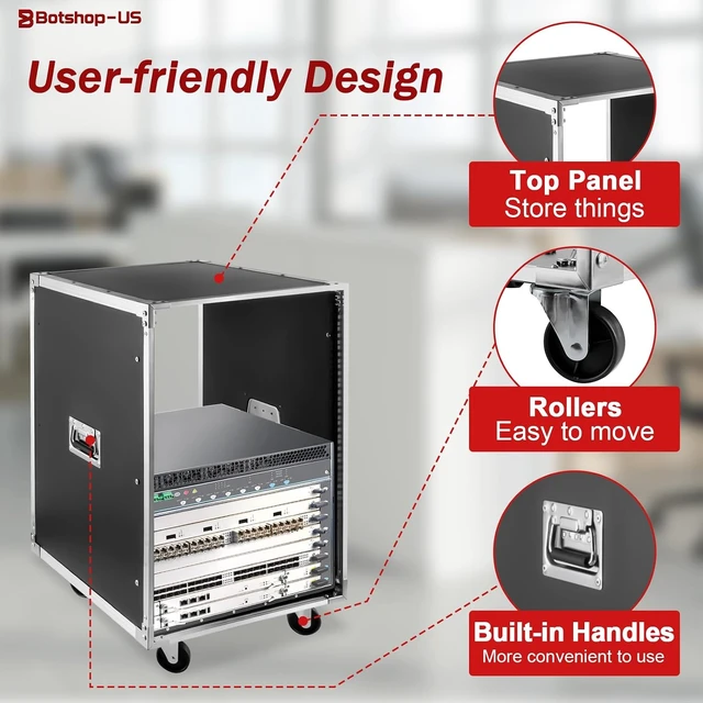 Alt view image 5 of 7 - 16U Network Open Frame Server Rack 28.3" Server Cabinet Free Standing AV Case Rack with Wheels Rolling Network Rack for Networking IT Equipment Telecom Audio Video Gear Router