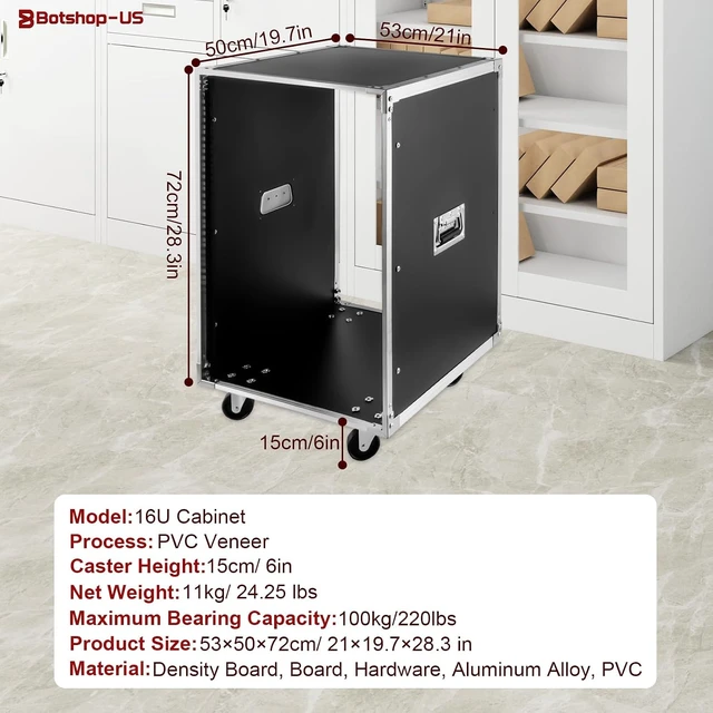 Alt view image 7 of 7 - 16U Network Open Frame Server Rack 28.3" Server Cabinet Free Standing AV Case Rack with Wheels Rolling Network Rack for Networking IT Equipment Telecom Audio Video Gear Router