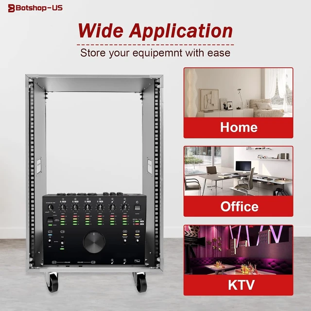 Alt view image 6 of 7 - 16U Network Open Frame Server Rack 28.3" Server Cabinet Free Standing AV Case Rack with Wheels Rolling Network Rack for Networking IT Equipment Telecom Audio Video Gear Router