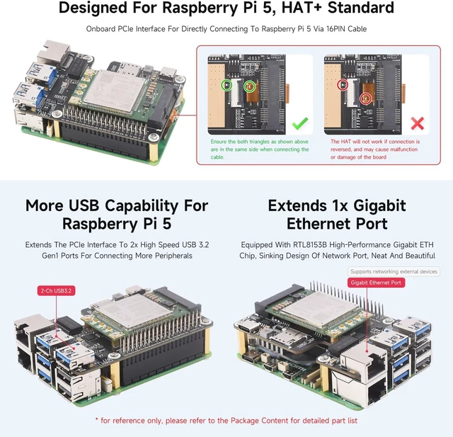 Alt view image 5 of 7 - Waveshare PCIe to MiniPCIe/Gigabit Ethernet/USB 3.2 Gen1 HAT, Compatible with Raspberry Pi 5, Supports MiniPCIe Interface 4G Module, High-Speed Networking, Include EG25-G MPCIE 4G Module