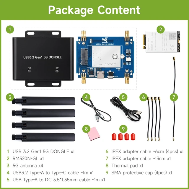 Alt view image 2 of 7 - waveshare 5G DONGLE Expansion Board, USB 3.2 Port, Aluminum Alloy Case, Quad Antennas, Onboard M.2 Key B Interface, Comes with The Qualcomm RM520N-GL 5G Sub-6G Module, Global Applicable
