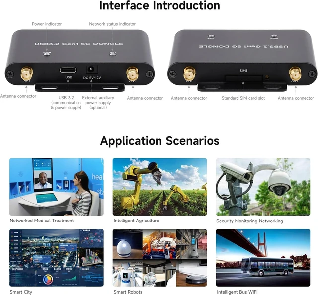 Alt view image 7 of 7 - waveshare 5G DONGLE Expansion Board, USB 3.2 Port, Aluminum Alloy Case, Quad Antennas, Onboard M.2 Key B Interface, Comes with The Qualcomm RM520N-GL 5G Sub-6G Module, Global Applicable