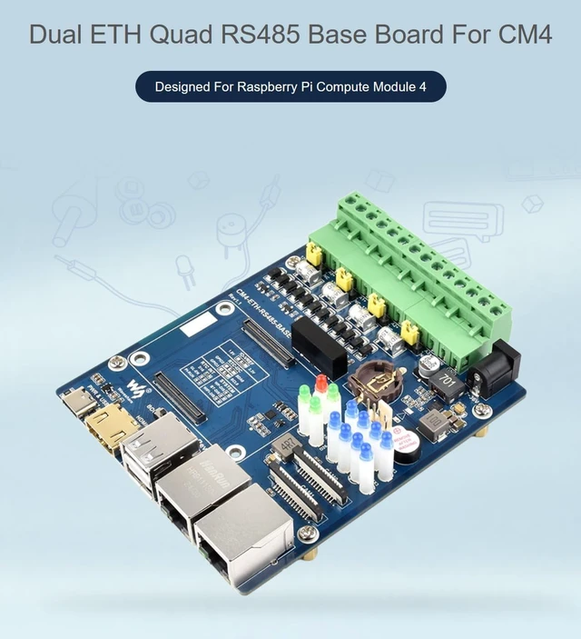 Alt view image 3 of 7 - Dual ETH Quad RS485 Base Board (B) for Raspberry Pi Compute Module 4 with Gigabit Ethernet 4CH Isolated RS485 USB2.0 @XYGStudy (CM4-ETH-RS485-BASE-B)