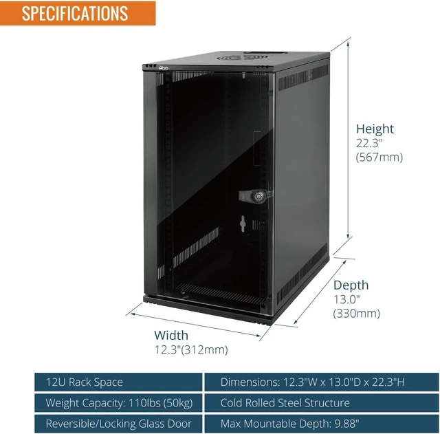 Alt view image 2 of 7 - Tecmojo 12U 10 inch Network Cabinet & 1U Rack Mount Shelf