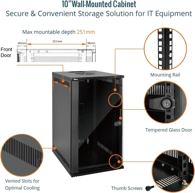 Alt view image 3 of 7 - Tecmojo 12U 10 inch Network Cabinet & 1U Rack Mount Shelf