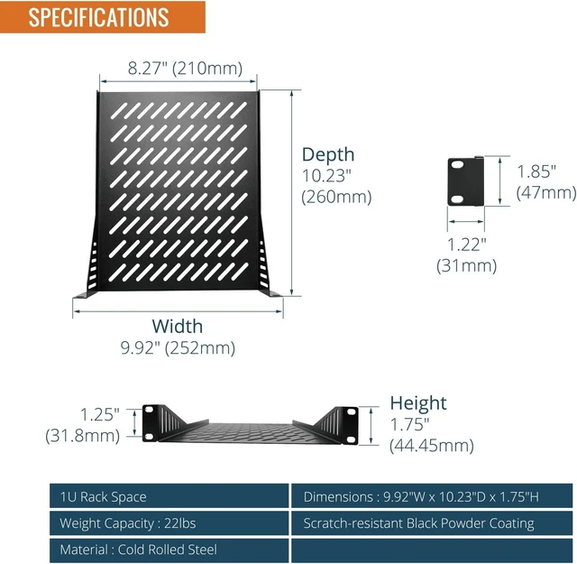 Alt view image 7 of 7 - Tecmojo 12U 10 inch Network Cabinet & 1U Rack Mount Shelf