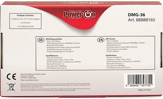 Alt view image 4 of 6 - INTER TECH WI-FI6E+ BT5.2 ADAPTADOR PCIE DMG-36 5400 MBPS
