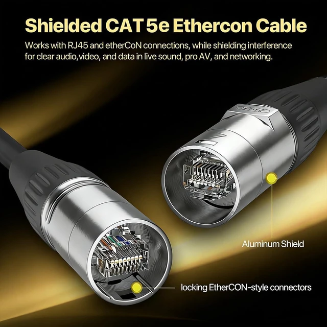 Alt view image 4 of 7 - Ethercon Cable, Shielded Cat 5e Ethernet Cable Compatible with EtherCON RJ45 Connectors in Silvery for Professional Audio, Video and Networking Applications (10, 1.64FT)