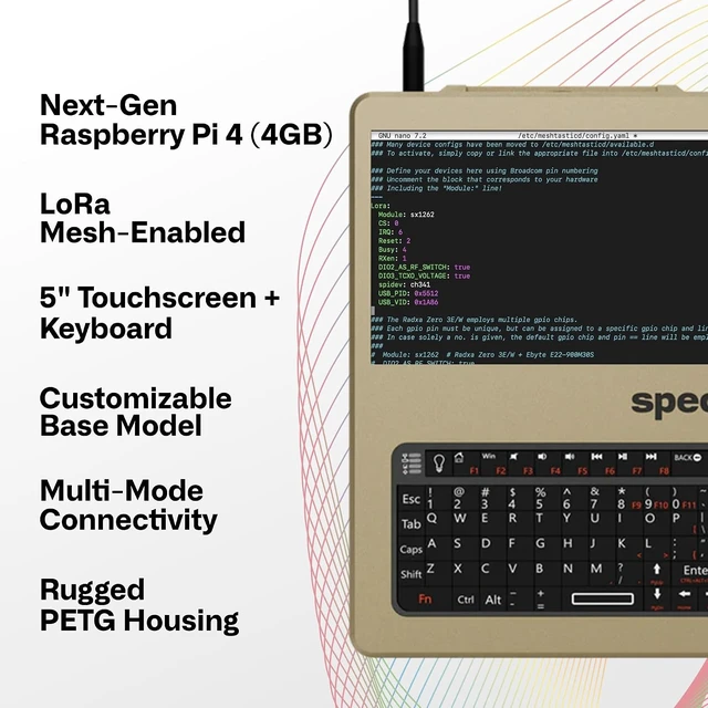 Alt view image 2 of 7 - SpecFive Nomad 2, Modular LoRa Mesh Linux Node Raspberry Pi 4 4GB, Off-Grid Computer with GPS, Touchscreen, Keyboard, SSH, MQTT, Ready Field Workstation, Flexible Core Kit, Customize Power & Storage