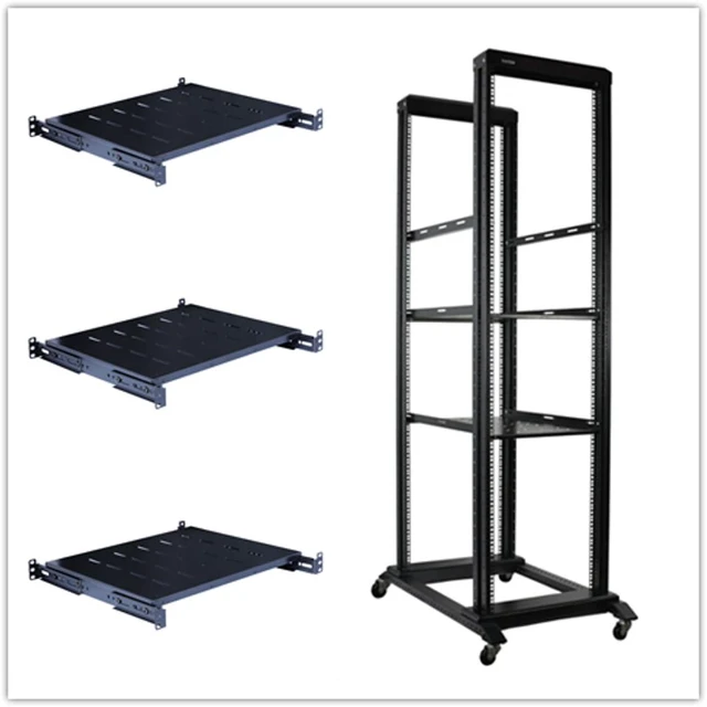 Main image of 42U 4 Post Open Frame 19inch Server/Audio Steel Rack Deep from 16inch-32inch (42U 32inch deep with 3 Shelves)