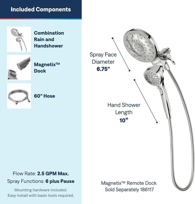 Alt view image 3 of 7 - Moen 26009 Engage Magnetix Chrome 2-in-1 Rain Shower Head & Handshower