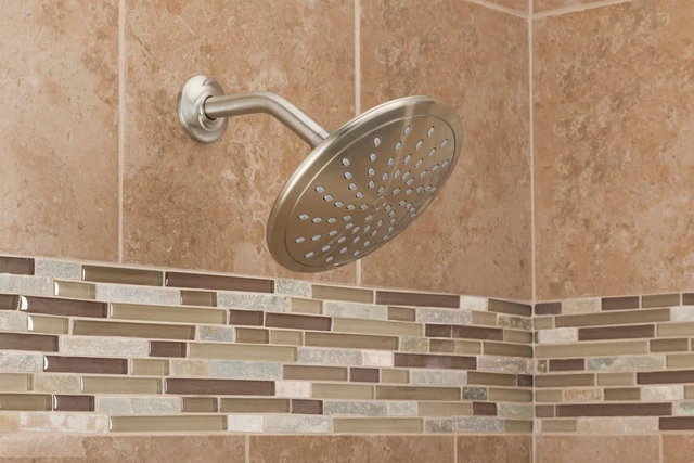 Alt view image 2 of 6 - Moen Brushed Nickel 8-Inch Fixed Single Function Round Wide Rainshower Showerhead, 2.5 GPM, 6345BN