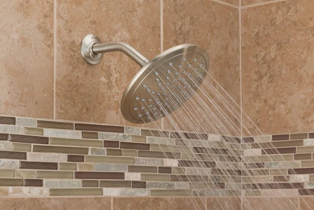 Alt view image 5 of 6 - Moen Brushed Nickel 8-Inch Fixed Single Function Round Wide Rainshower Showerhead, 2.5 GPM, 6345BN
