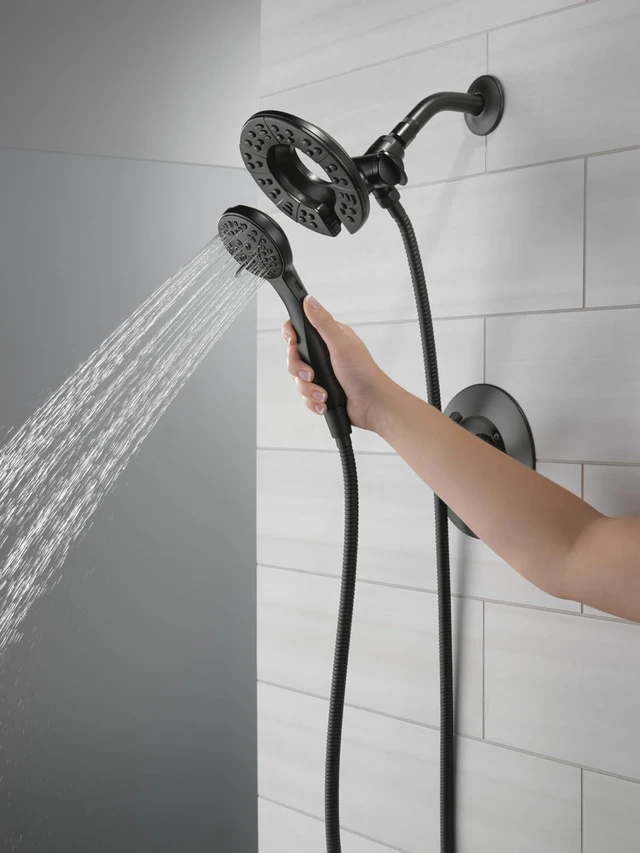 Alt view image 2 of 7 - Delta Arvo 14 Series Matte Black Shower Faucet Set with In2ition 2-in-1 Dual Shower Head with HandHeld Spray Combo, Valve Trim Kit, Matte Black 142840-BL-I (Valve Included)
