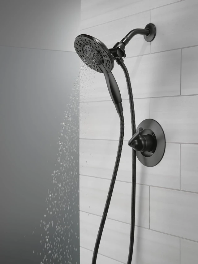 Alt view image 7 of 7 - Delta Arvo 14 Series Matte Black Shower Faucet Set with In2ition 2-in-1 Dual Shower Head with HandHeld Spray Combo, Valve Trim Kit, Matte Black 142840-BL-I (Valve Included)