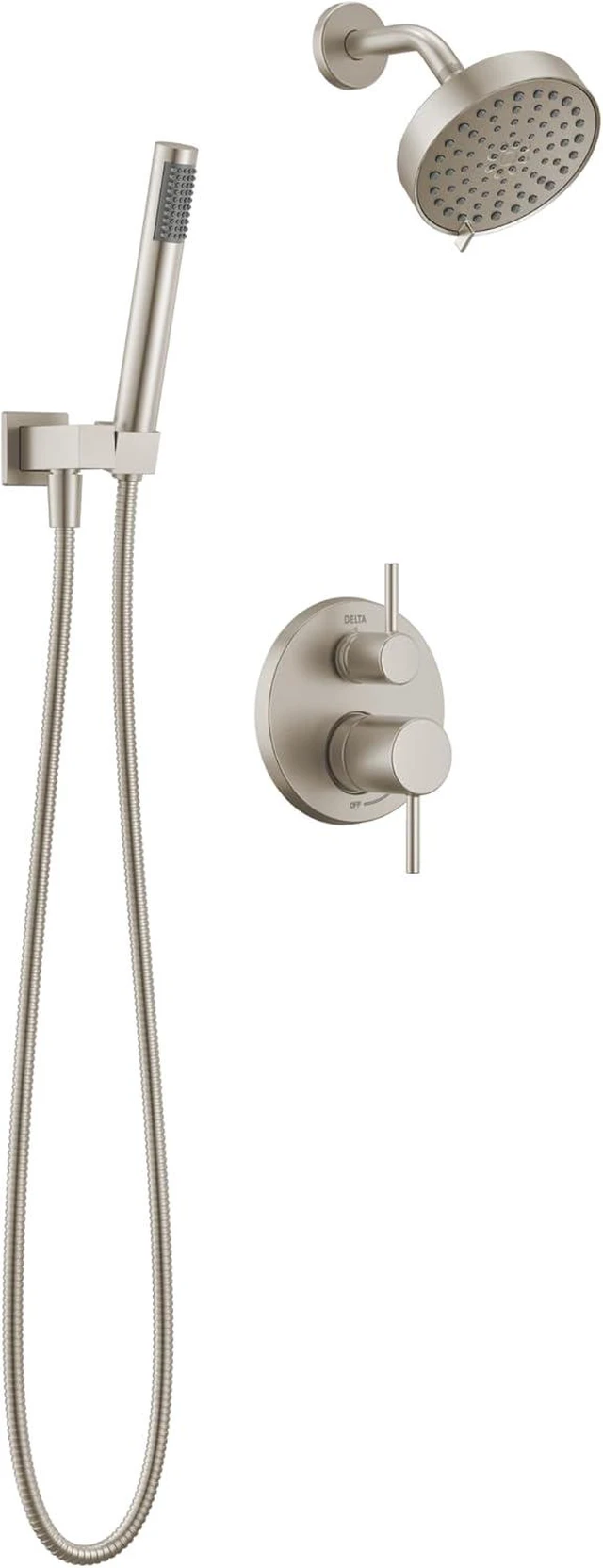 Main image of Delta Modern Round Shower System Faucet Set, Brushed Nickel 6-inch Shower Head and Handle Set, Valve Trim Kit, SpotShield Stainless T342704-SP (Valve Not Included)