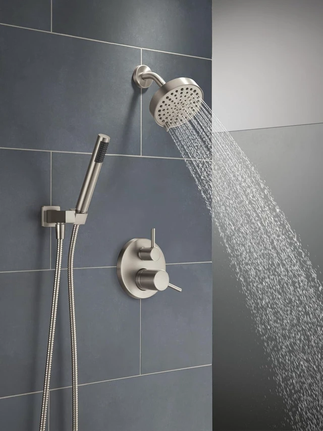 Alt view image 2 of 7 - Delta Modern Round Shower System Faucet Set, Brushed Nickel 6-inch Shower Head and Handle Set, Valve Trim Kit, SpotShield Stainless T342704-SP (Valve Not Included)