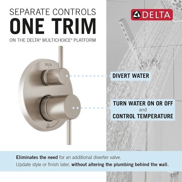 Alt view image 3 of 7 - Delta Modern Round Shower System Faucet Set, Brushed Nickel 6-inch Shower Head and Handle Set, Valve Trim Kit, SpotShield Stainless T342704-SP (Valve Not Included)