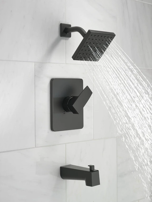 Alt view image 2 of 7 - Delta Modern 14 Series Square Bathtub and Shower Faucet Set, Matte Black Shower Head and Handle Set, Valve Trim Kit, Matte Black T14467-BL-PP (Valve Not Included)