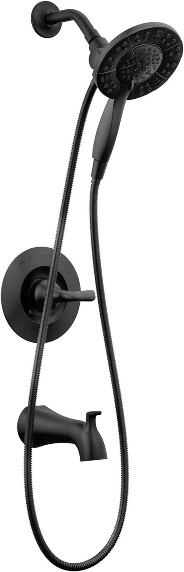 Main image of Delta Arvo 14 Series Matte Black Bathtub Shower Faucet Set with In2ition 2-in-1 Dual Shower Head with Handheld Spray Combo, Valve Trim Kit, Matte Black 144840-BL-I (Valve Included)