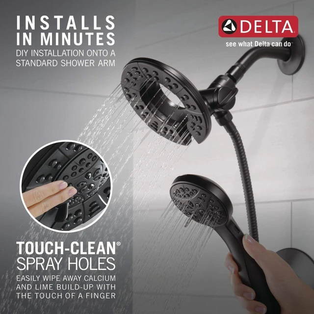Alt view image 6 of 7 - Delta Arvo 14 Series Matte Black Bathtub Shower Faucet Set with In2ition 2-in-1 Dual Shower Head with Handheld Spray Combo, Valve Trim Kit, Matte Black 144840-BL-I (Valve Included)