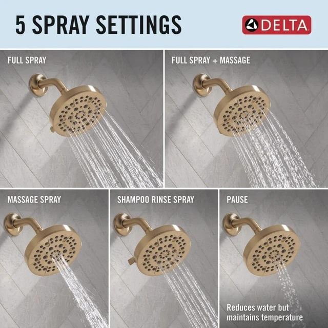 Alt view image 5 of 7 - Delta Lineax 14 Series 5-Setting Shower Faucet Set, Brushed Gold Shower Head and Handle Set, Valve Trim Kit, Champagne Bronze T14262-CZ (Valve Not Included)