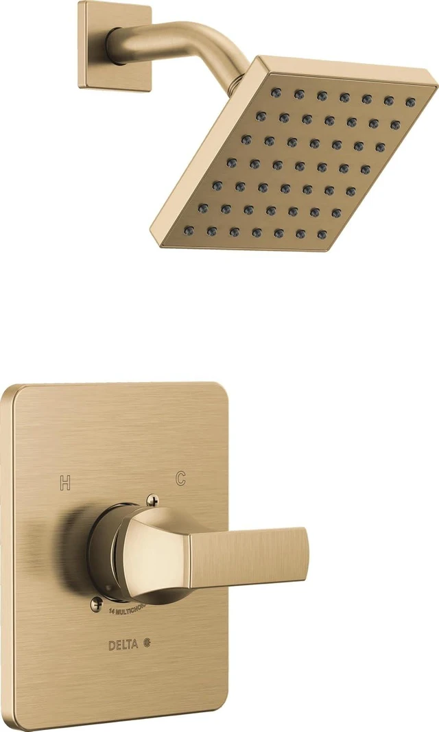 Main image of Delta Velum 14 Series Shower Faucet Set, Brushed Gold Shower Head and Handle Set, Valve Trim Kit, Champagne Bronze T14237-CZ (Valve Not Included)