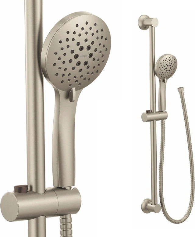 Main image of Moen Brushed Nickel Eco-Performance 5-Function Handheld Removable Shower Head, Adjustable 30-Inch Slide Bar and 69-Inch Long Hose, 3558EPBN