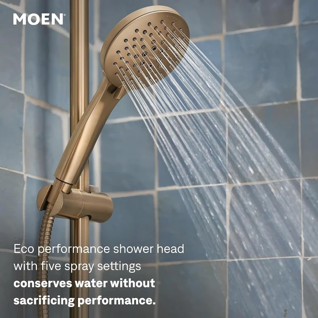 Alt view image 6 of 7 - Moen Brushed Nickel Eco-Performance 5-Function Handheld Removable Shower Head, Adjustable 30-Inch Slide Bar and 69-Inch Long Hose, 3558EPBN