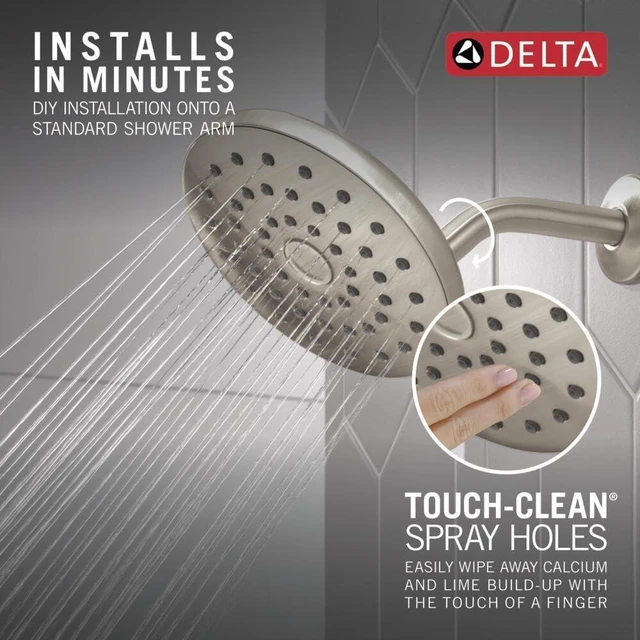 Alt view image 3 of 7 - Delta PivotPro Brushed Nickel Rain Showerhead, Single Setting 7 Inch Round Shower Head, Showerheads, 1.75 GPM Flow Rate, SpotShield Brushed Nickel 75104SN