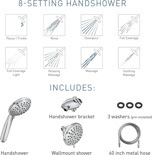 Alt view image 4 of 7 - Moen Attune Dual Shower Head with Handheld Sprayer Combo, 6 Handheld Spray Settings & 8 Function Shower Head, Chrome Finish, 218C0