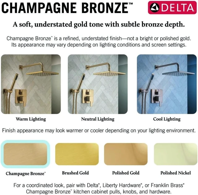 Alt view image 4 of 7 - Delta Faucet Albion 14 Series Single-Handle Shower Faucet, Gold Shower Trim Kit with 4-Setting In2ition 2-in-1 Dual Hand Held Shower Head with Hose, Champagne Bronze T142855-CZ-I (Valve Not Included)