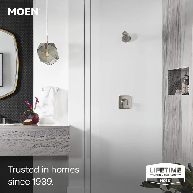 Alt view image 2 of 7 - Moen Genta LX Pressure Balancing Eco-Performance Modern Shower Trim with Showerhead and Lever Handle, Posi-Temp Valve Required, Brushed Nickel, T2472EPBN