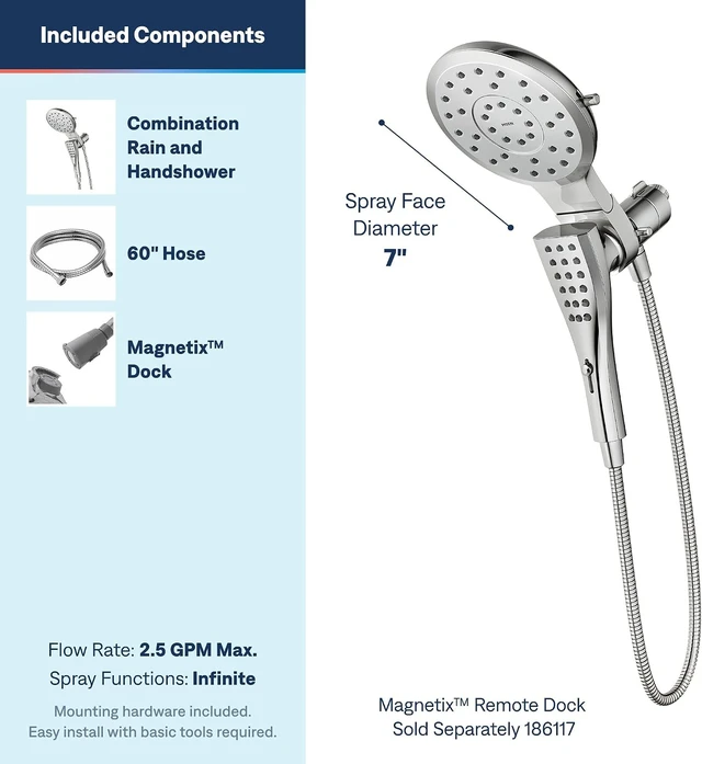 Alt view image 3 of 7 - Moen Verso Chrome Rain Showerhead & Handshower Combo, 220C2