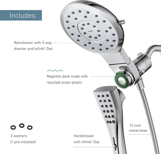 Alt view image 6 of 7 - Moen Verso Matte Black Eight-Function 7" Wide Spray Shower Head and Detachable Handshower Combo with 72" Hose, 220C3BL