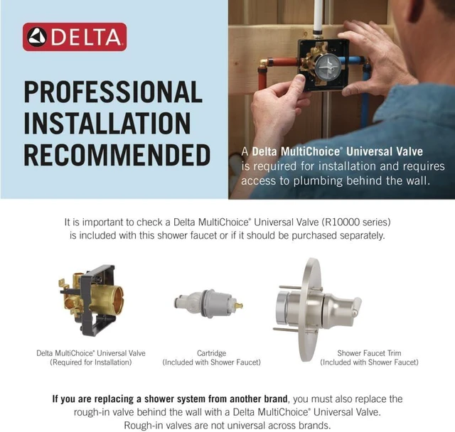 Alt view image 4 of 7 - Delta Modern 14 Series Round Rain Shower Faucet Set, Brushed Gold Shower Head and Handle Set, Valve Trim Kit, Champagne Bronze T14269-CZ-PP (Valve Not Included)