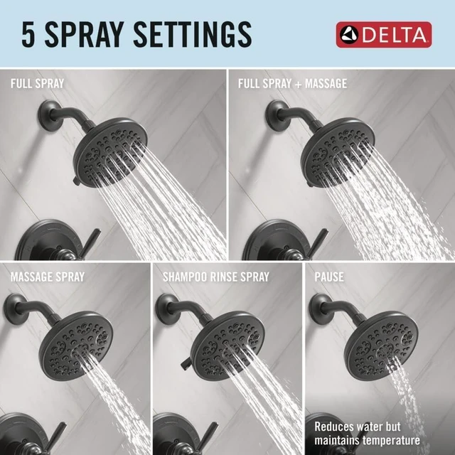 Alt view image 5 of 7 - Delta Roe 14 Series 5-Setting Shower Faucet Set, Matte Black Shower Head and Handle Set, Valve Trim Kit, Matte Black T142985-BL (Valve Not Included)