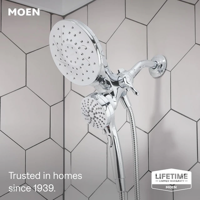 Alt view image 2 of 7 - Moen Engage Magnetix 6-Function Handheld Showerhead and Rain Shower Head Combo, Tub and Shower Trim Kit with Valve, Handle, Tub Spout, Metal Hose, Chrome, 82304