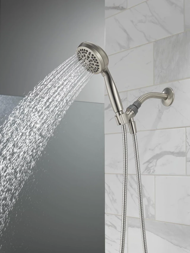 Alt view image 2 of 7 - Delta Faucet 5-Setting Handheld Shower Head, Brushed Nickel Shower Head with Hose, Showerheads & Handheld Showers, Handheld Shower Heads, Detachable Shower Head 1.75 GPM, Brushed Nickel 75511SN