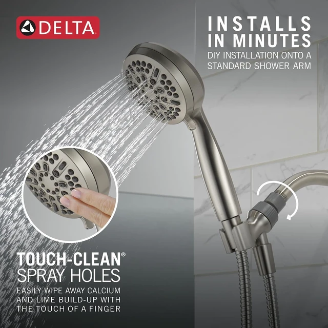 Alt view image 4 of 7 - Delta Faucet 5-Setting Handheld Shower Head, Brushed Nickel Shower Head with Hose, Showerheads & Handheld Showers, Handheld Shower Heads, Detachable Shower Head 1.75 GPM, Brushed Nickel 75511SN
