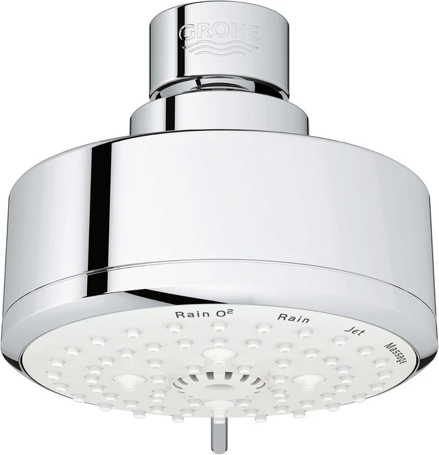 Main image of GROHE 26043001 Tempesta Cosmopolitan Fixed 4-Setting Shower Head, Rain O2 Rain Massage Jet Settings, Starlight Chrome